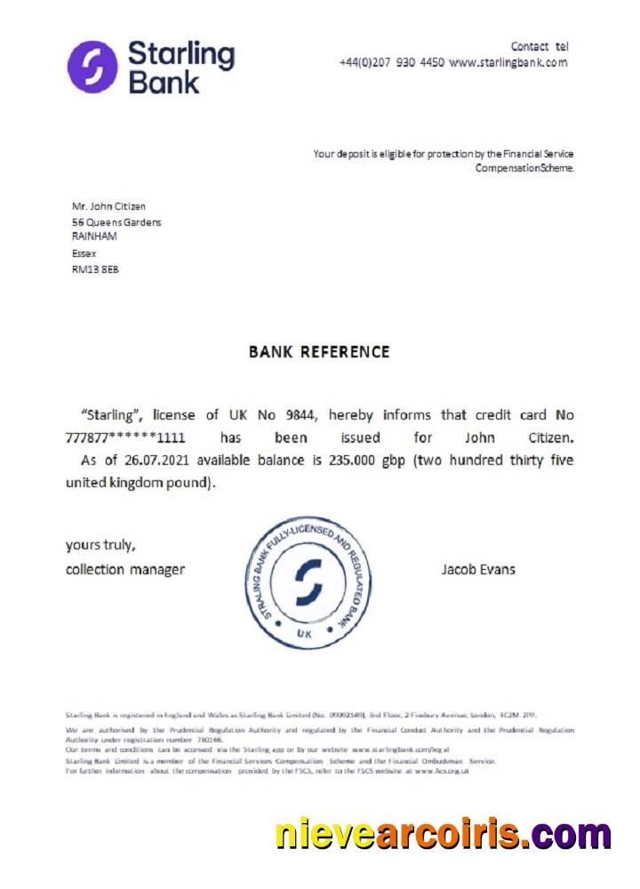 United Kingdom Starling bank reference